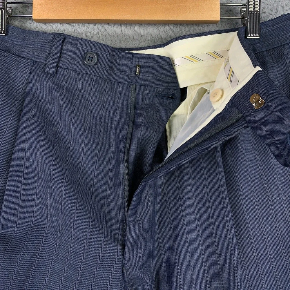 Cremieux Loro Piana Drew CT 2 Piece Suit 42L Blue Pinstripe Super 130s Wool Pant